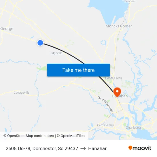 2508 Us-78, Dorchester, Sc 29437 to Hanahan map