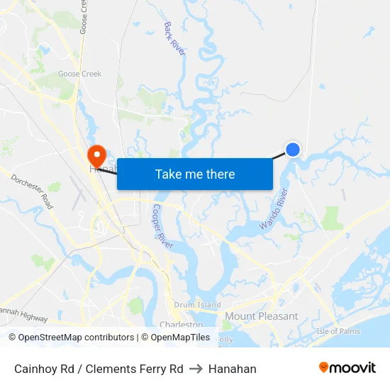 Cainhoy Rd / Clements Ferry Rd to Hanahan map