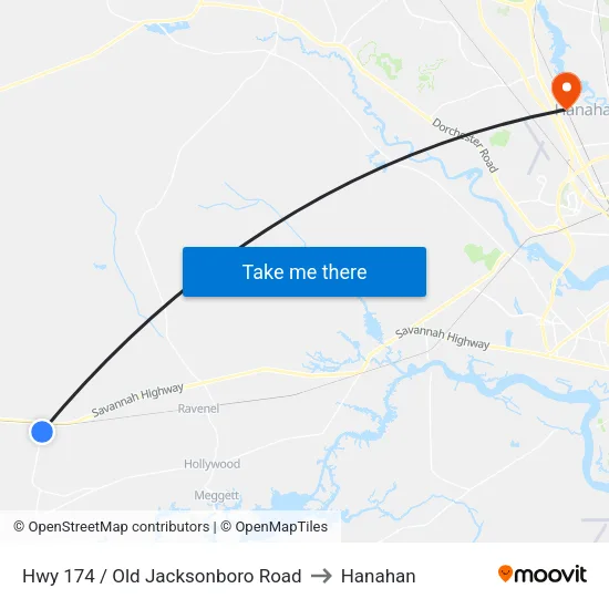 Hwy 174 / Old Jacksonboro Road to Hanahan map