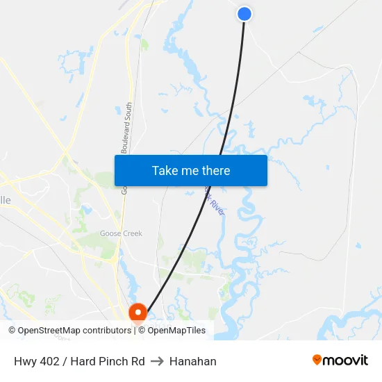 Hwy 402 / Hard Pinch Rd to Hanahan map