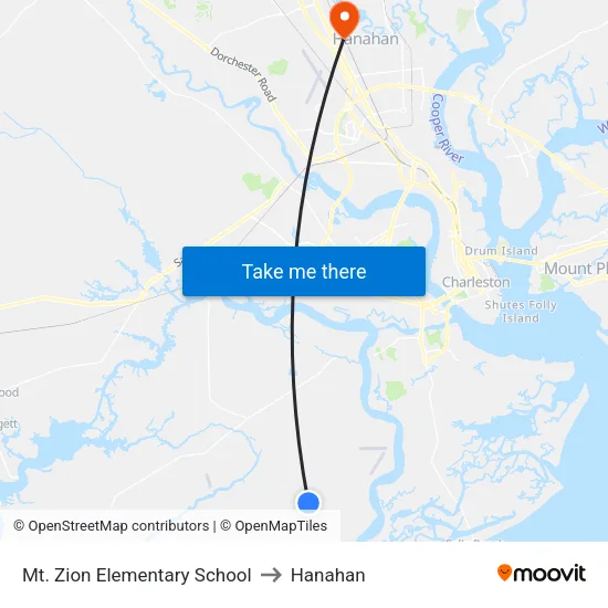 Mt. Zion Elementary School to Hanahan map