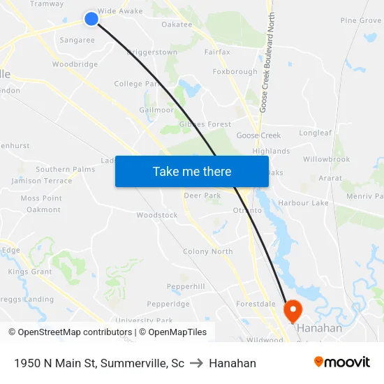 1950 N Main St, Summerville, Sc to Hanahan map