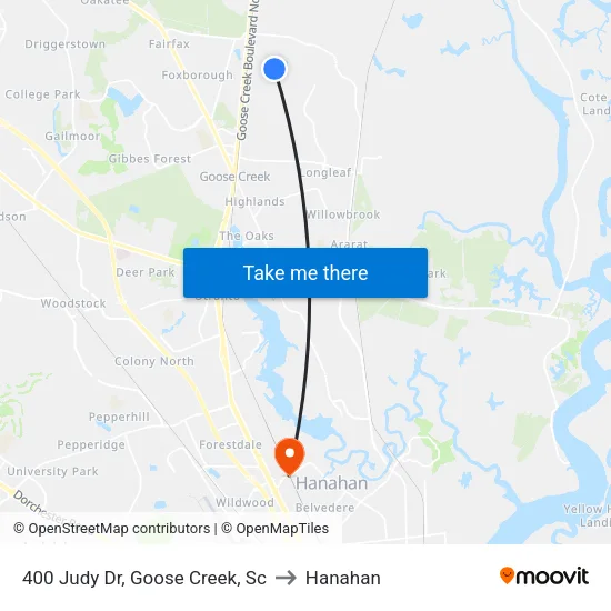 400 Judy Dr, Goose Creek, Sc to Hanahan map