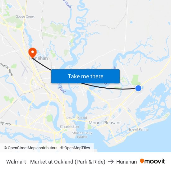 Walmart - Market at Oakland (Park & Ride) to Hanahan map