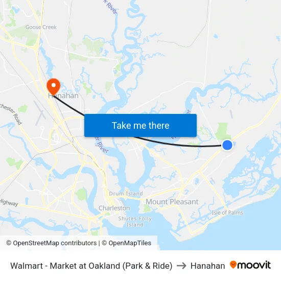 Walmart - Market at Oakland (Park & Ride) to Hanahan map
