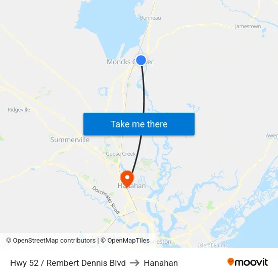 Hwy 52 / Rembert Dennis Blvd to Hanahan map