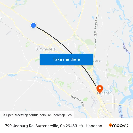 799 Jedburg Rd, Summerville, Sc 29483 to Hanahan map