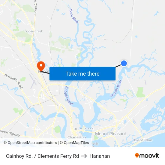 Cainhoy Rd. / Clements Ferry Rd to Hanahan map
