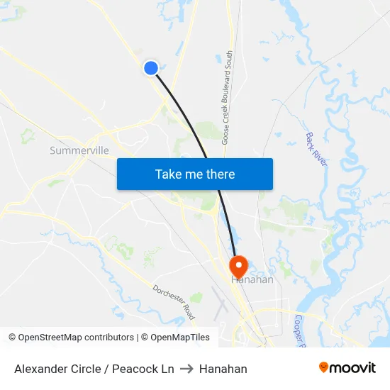 Alexander Circle / Peacock Ln to Hanahan map