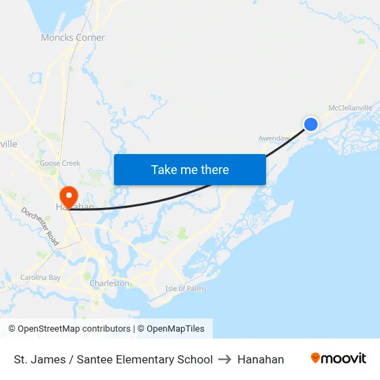 St. James / Santee Elementary School to Hanahan map
