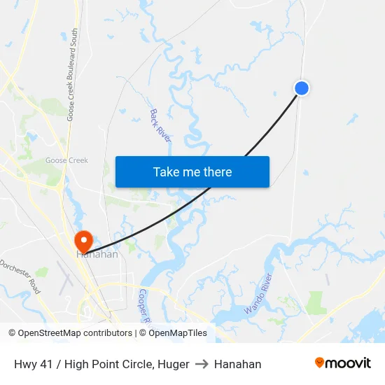 Hwy 41 / High Point Circle, Huger to Hanahan map