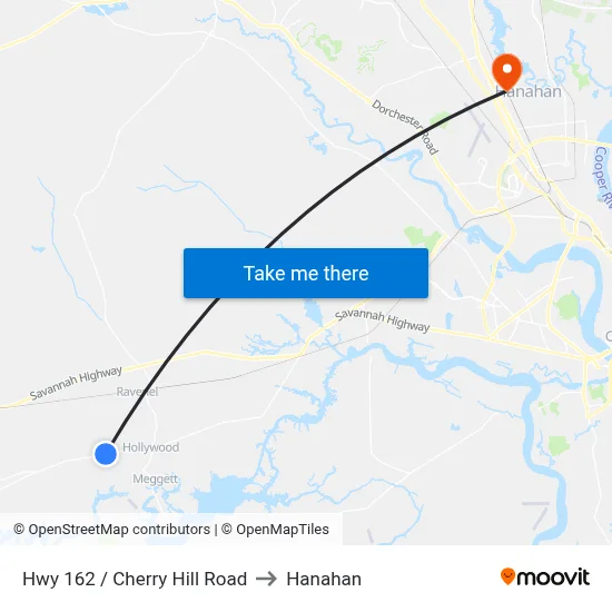 Hwy 162 / Cherry Hill Road to Hanahan map