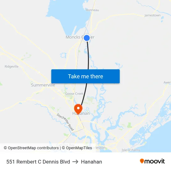 551 Rembert C Dennis Blvd to Hanahan map