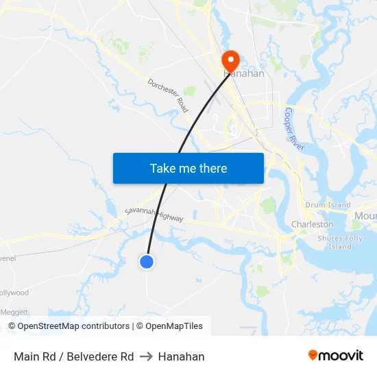 Main Rd / Belvedere Rd to Hanahan map