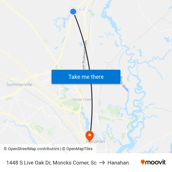 1448 S Live Oak Dr, Moncks Corner, Sc to Hanahan map