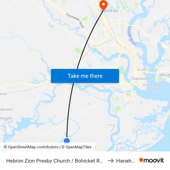 Hebron Zion Presby Church / Bohicket Road to Hanahan map