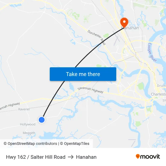 Hwy 162 / Salter Hill Road to Hanahan map