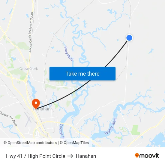 Hwy 41 / High Point Circle to Hanahan map