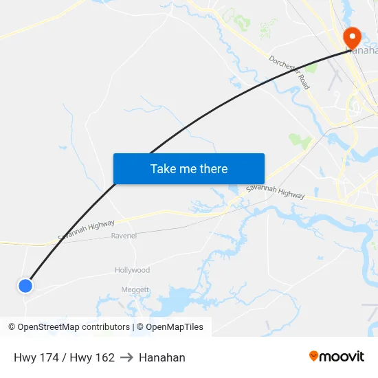 Hwy 174 / Hwy 162 to Hanahan map