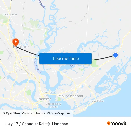 Hwy 17 / Chandler Rd to Hanahan map