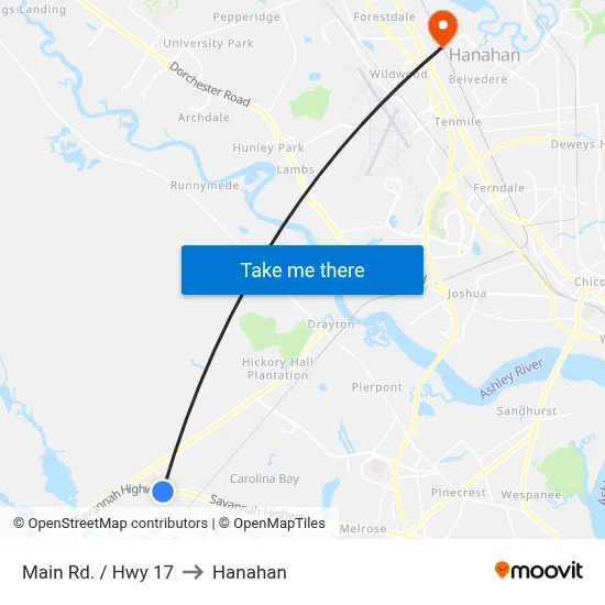 Main Rd. / Hwy 17 to Hanahan map