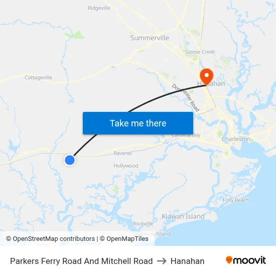 Parkers Ferry Road And Mitchell Road to Hanahan map