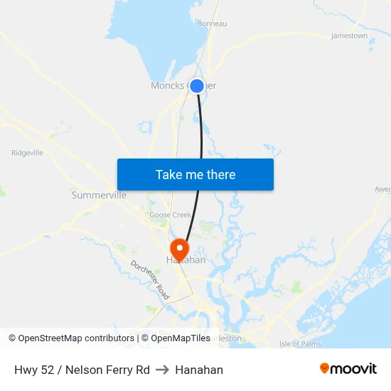 Hwy 52 / Nelson Ferry Rd to Hanahan map