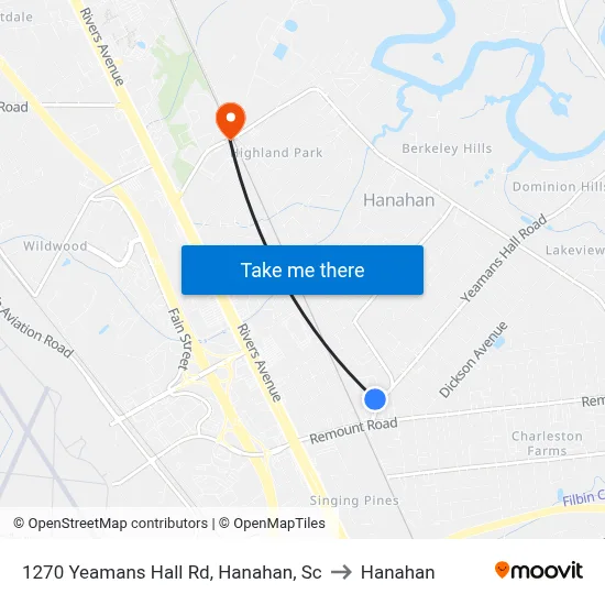 1270 Yeamans Hall Rd, Hanahan, Sc to Hanahan map