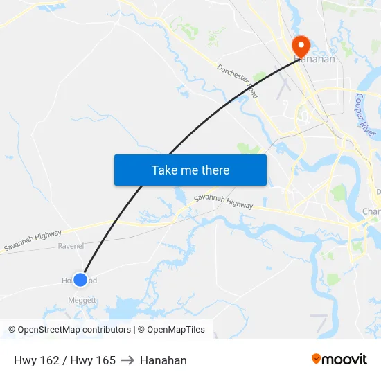 Hwy 162 / Hwy 165 to Hanahan map