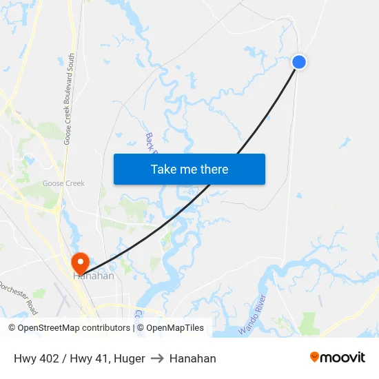 Hwy 402 / Hwy 41, Huger to Hanahan map