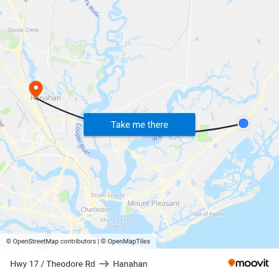 Hwy 17 / Theodore Rd to Hanahan map