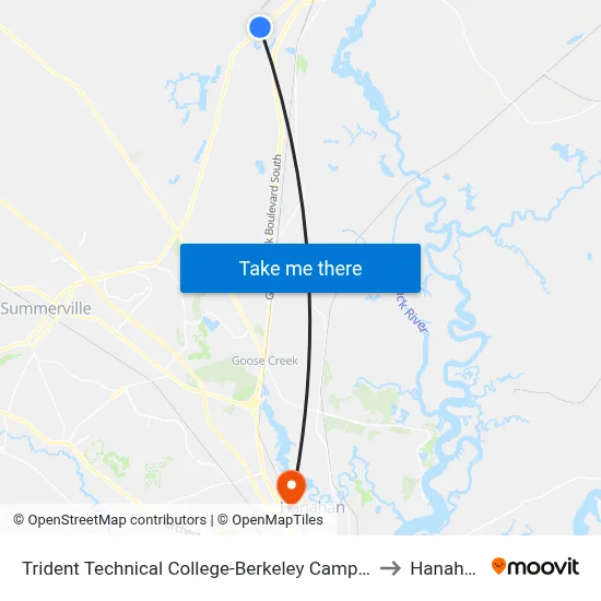 Trident Technical College-Berkeley Campus to Hanahan map