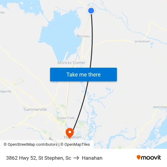 3862 Hwy 52, St Stephen, Sc to Hanahan map