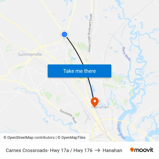 Carnes Crossroads- Hwy 17a / Hwy 176 to Hanahan map