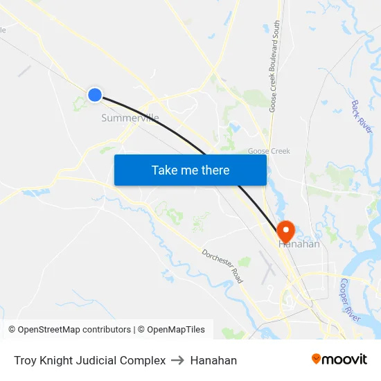 Troy Knight Judicial Complex to Hanahan map