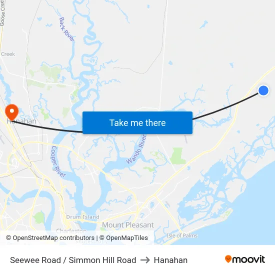Seewee Road / Simmon Hill Road to Hanahan map