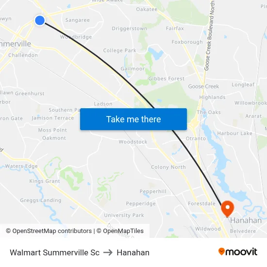 Walmart Summerville Sc to Hanahan map