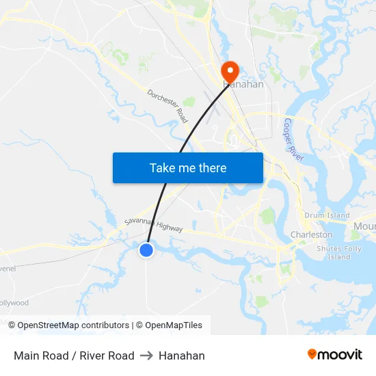Main Road / River Road to Hanahan map