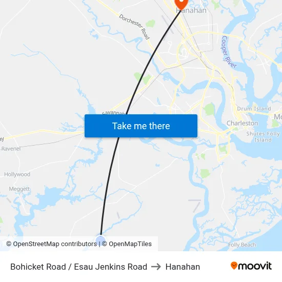 Bohicket Road / Esau Jenkins Road to Hanahan map