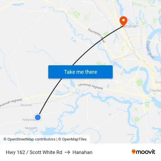 Hwy 162 / Scott White Rd to Hanahan map