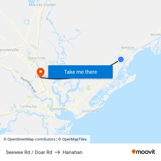 Seewee Rd / Doar Rd to Hanahan map