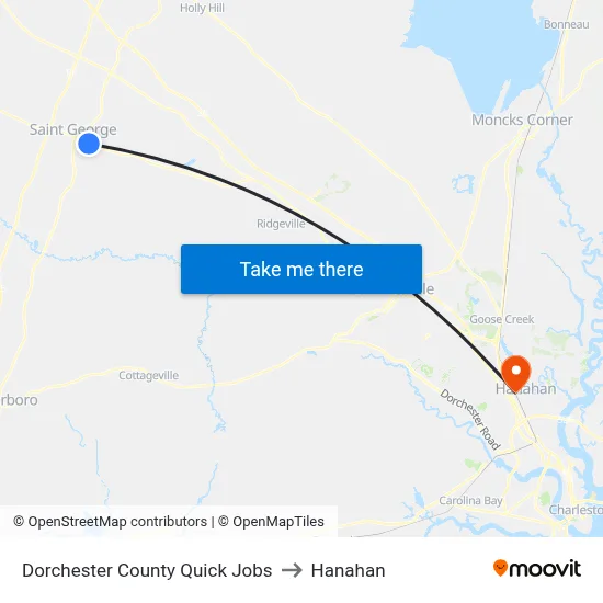 Dorchester County Quick Jobs to Hanahan map