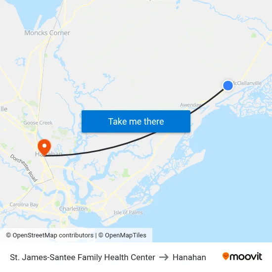 St. James-Santee Family Health Center to Hanahan map