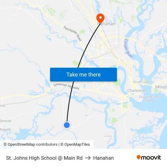 St. Johns High School @ Main Rd to Hanahan map