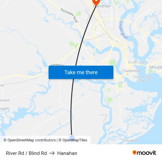 River Rd / Blind Rd to Hanahan map