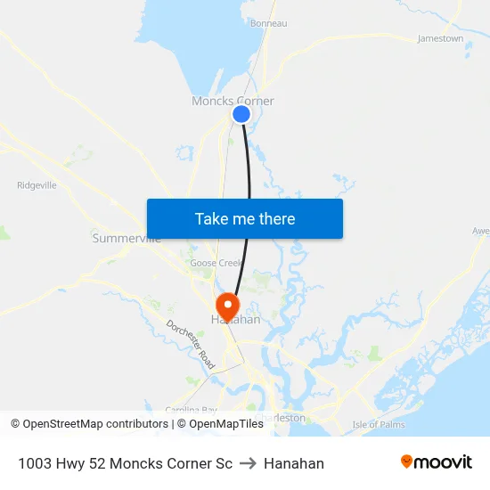 1003 Hwy 52 Moncks Corner Sc to Hanahan map