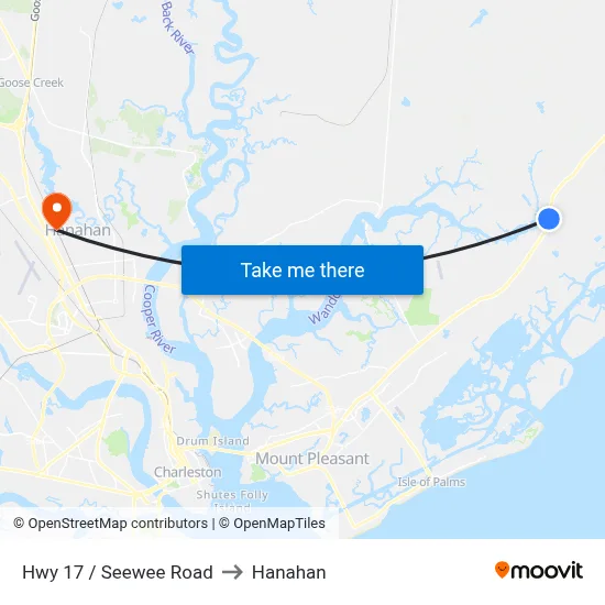 Hwy 17 / Seewee Road to Hanahan map