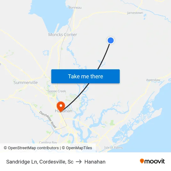 Sandridge Ln, Cordesville, Sc to Hanahan map