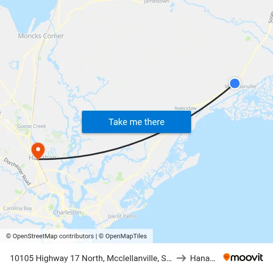 10105 Highway 17 North, Mcclellanville, Sc 29458 to Hanahan map