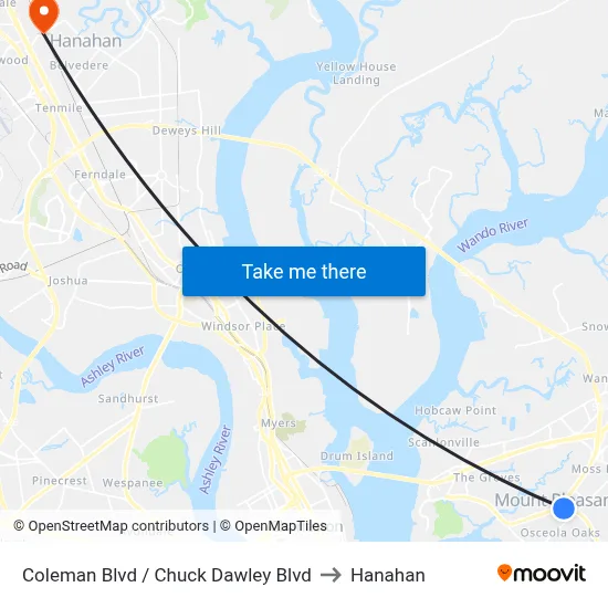 Coleman Blvd / Chuck Dawley Blvd to Hanahan map